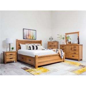 Modern Solid Wood Queen Bedroom Set with Storage Drawers and Mirror Dresser - Product Image 1