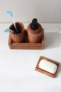 Custom Wooden Bathroom Set | Three-Piece Rectangle Minimalist Soap Dish | Toothbrush Holder <b>Pump</b> Bottle Soap Dish By UO INDIA - Product Image 6