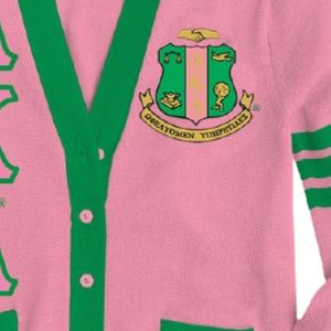 Pink Green Varsity <b>Cardigan</b> <b>Sweater</b> With Letter Design Embroidered Crest Knit Button Front Casual Fashion <b>Cardigan</b> For Women - Product Image 6