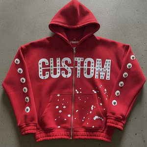 เสื้อฮู้ดซิปผ้าฟลีซเทอร์รี่หนานุ่มแบบสั่งทำพิเศษ ดีไซน์ประดับหมุด พร้อมโลโก้พิมพ์นูน ทรงโอเวอร์ไซส์ บ็อกซี่ฟิต สำหรับผู้ชาย ฤดูหนาว - Product Image 1