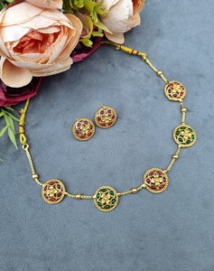 Collar Étnico Floral de Lujo con Pendientes de Botón, Conjunto de Joyería Minimalista al por Mayor para Mujeres, Accesorios para Bodas, Fiestas y Eventos Festivos - Product Image 4