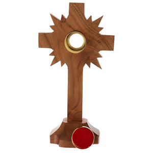 Cruz Relicario de Madera con Centro de Monstranza de Latón, Decoración de Altar Católico, Artefacto Religioso, Proveedor Mayorista para Exportación - Product Image 1