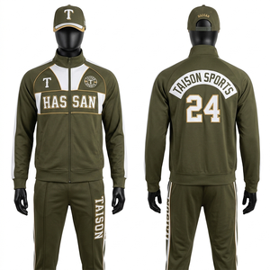 Chándal de Béisbol para Hombre, Premium, 280 GSM, Forro Polar de Poliéster, Color Verde Azulado y Azul Marino, Diseño de Paneles en Contraste, Bordado, Transferencia Térmica, Logotipo Personalizado - Product Image 2