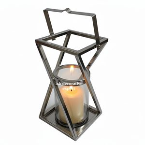 Modern Geometric Metal Lantern with Glass <b>Hurricane</b> Luxury Stainless Steel <b>Candle</b> Holder for Home & Wedding Decor - Product Image 5