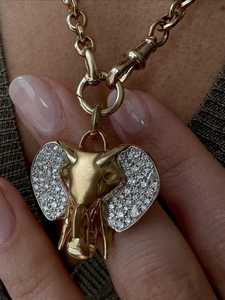 Pendentif éléphant rond avec diamants de laboratoire, breloque porte-bonheur en forme de tronc, colliers personnalisés en or massif 14K 18K de 1 pouce, vente en gros - Product Image 4