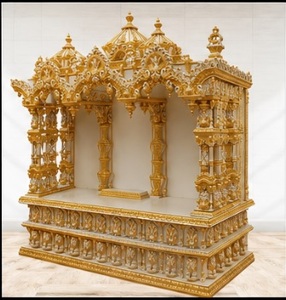 Achetez un Temple/Puja Mandir en bois de teck pour la maison, taille personnalisable, haut de gamme, sculpté à la main, couleur dorée, Pooja Ghar avec armoire de rangement - Product Image 3