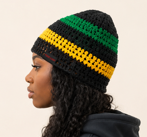 Gorro de punto jacquard personalizado, estilo slouchy, hecho a mano, con rayas reggae, gorro de ganchillo, gorro de punto a rayas, hecho a mano. - Product Image 3