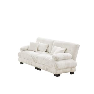 Divano Cloud a 2 Posti in Ciniglia Bianca per Soggiorno con 2 Cuscini Lombari e 2 Cuscini Decorativi - Product Image 6