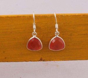 Natural <b>Red</b> Onyx Triangle <b>Earrings</b> 925 Sterling Silver Jewelry Manufacturer Wholesale Handmade Geometric Gemstone Drop Dangle - Product Image 4