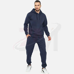 Conjunto Deportivo Azul con Capucha para Hombre, Temporada de Invierno, Manga Larga, Color Sólido, Pantalones Deportivos Casuales con Bolsillos Laterales, 100% Algodón, Ropa de Otoño - Product Image 2