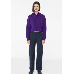 Bella Canvas Team Purple Custom Oversized Crop Top Sudadera con capucha Impresión personalizada Venta al por mayor Sudadera con capucha de manga larga para mujer - Product Image 1