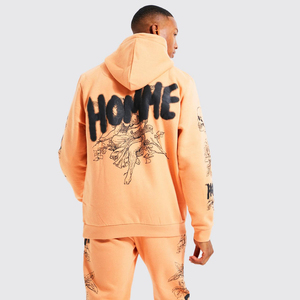 Custom Men's Printed Hoodie <b>Jogger</b> Set Sports Contrast Stitch Tracksuit Heavyweight Cotton <b>Oversized</b> Hooded Sweatsuit for Men - Product Image 4