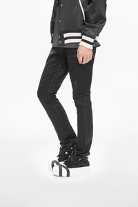 Jeans de Mezclilla para Hombre de Alta Calidad, Marca Americana de Estilo Urbano, Cómodos, Corte Ajustado, Desgastados, Color Negro Lavado - Product Image 2