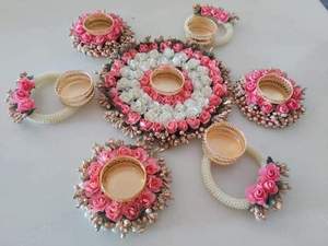 Elegante Portavelas de Metal Estilo Art Deco Ecológico, Flores Artificiales Rangoli, Decoración Tradicional para el Hogar, Bautizo, Diwali - Product Image 4