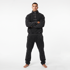 Ensemble de survêtement deux pièces pour homme, coupe oversize, en coton délavé à l'acide, col montant, demi-zip, avec pantalon de jogging, vente en gros, haute qualité - Product Image 4