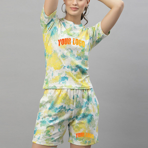 Tenues d'été pour femmes, ensembles t-shirt et short, ensemble court deux pièces, ensembles de shorts cyclistes vierges pour femmes, shorts personnalisés pour femmes - Product Image 4