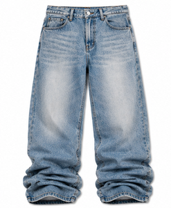 Jean en denim décontracté pour homme, taille haute, coupe droite, ample, couleur unie - Product Image 6