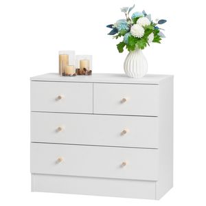 Comodino Moderno Semplice Bianco con 4 Cassetti in Quercia e Rattan per Arredamento Camera da Letto, Ideale per Appartamenti e Seminterrati - Product Image 5