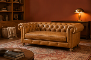 Genuine leather chesterfield <b>sofa</b> Tufted back rolled arms <b>sofa</b> Three seat leather <b>sofa</b> 84 inch for Home <b>Office</b> Leather <b>Sofa</b> - Product Image 4