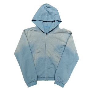 Sweat à capuche bleu clair avec strass pour homme et femme, sweat à capuche zippé de luxe avec cristaux, sweat-shirt scintillant, streetwear tendance, esthétique diamant - Product Image 2