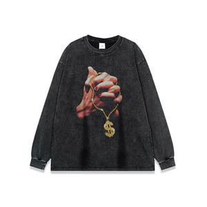 Sudadera Oversize de Algodón Lavado con Forro Polar Impermeable y Cremallera para Hombre, Cuello Redondo, Manga Larga, Diseño Estampado de Cadena con Símbolo de Dólar, Estilo Urbano - Product Image 1
