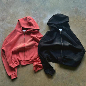 Nouveau design, sweat à capuche épais 100 % coton, effet vintage délavé, personnalisé, effet usé soleil, zippé, pour homme - Product Image 4