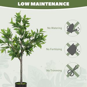 Arbre artificiel de laurier réaliste, 345 feuilles en PEVA, plante artificielle en pot pour la décoration de la maison, Halloween, extérieur, salon, soie verte - Product Image 6