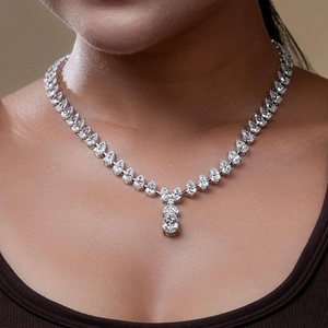 Luxury Lab Grown Diamond Drop <b>Necklace</b> Featuring VVS2 Certified Diamonds in 14K 18K <b>Solid</b> Gold Bridal Tennis <b>Necklace</b> - Product Image 3