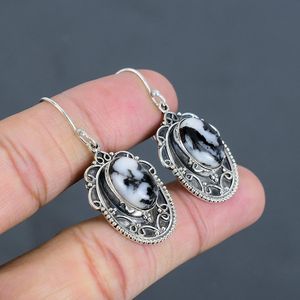 Boucles d'oreilles pendantes en turquoise buffle blanc, faites à la main, bijoux en argent sterling 925, pierre précieuse naturelle, cadeau pour elle - Product Image 3