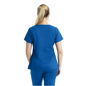 Tenues d'infirmières 2 pièces pour femmes, coupe droite, taille extensible, fonctionnelles, de haute qualité, couleur unie, col montant, logo personnalisé - Product Image 5