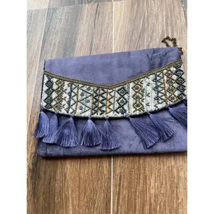 Handcrafted Indian Luxury Casual Daily Fashion Accessory Colorful Glass <b>Beaded</b> Baguette Handle Bag Durable <b>Crystal</b> Art Accessory - Product Image 1