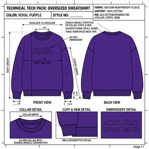 Sweat-shirt à col rond pour homme, violet foncé, avec lettrage en patch arqué argenté, en molleton épais, coupe oversize, fournisseur mondial - Product Image 6