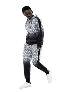 Desgaste de los hombres está impreso frontal con cremallera Sudadera con capucha traje de pista Slim sublimado cremallera capucha deportes sudor traje de 2 piezas de manga larga - Product Image 3