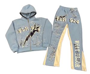 100% coton fait imprimé pull hommes vêtements de rue deux pièces respirant survêtement entraînement vêtements Jogging costume ensemble - Product Image 2