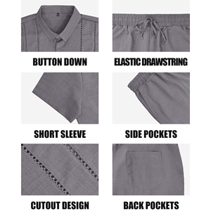 Men's <b>Short</b> <b>Sleeve</b> <b>Button</b> <b>up</b> <b>Shirt</b> And <b>Shorts</b> Set Solid Color Casual Summer Outfit Turn Down Collar Polyester Satin Fabric - Product Image 6
