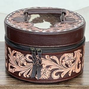Boîte à bijoux ronde en cuir de vachette gaufré, style vintage, motif floral, durable, pour rangement de bijoux – Offre Spéciale Super Septembre - Product Image 2