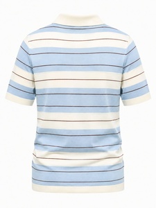 Men's Dot Knitted 100% Cotton Breathable Golf for <b>Shirt</b> Short Sleeve Regular Fit Casual <b>Light</b> <b>Blue</b> for Brown Pattern - Product Image 2