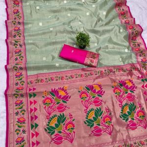 Sari Paithani traditionnel de qualité supérieure avec bordure tissée contrastée et pallu lourd en Mina Jari, prix de gros par Royal Export - Product Image 4