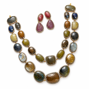 Parure de bijoux de créateur en argent 925 plaqué or avec pierres précieuses multicolores facettées, collier et boucles d'oreilles pour femme, idéale pour les mariages et les fêtes - Product Image 4