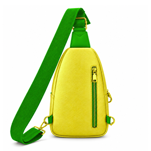 Bolso Bandolera de Cuero PU con Bloques de Color Amarillo y Verde para Mujer, Marca Chi Eta Phi, con Correa Ajustable y Múltiples Compartimentos - Product Image 4