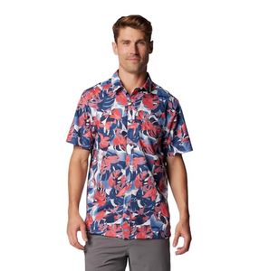 Camisa de hombre de manga corta con estampado floral tropical, informal, con botones, para la playa, colorida, de verano. - Product Image 1
