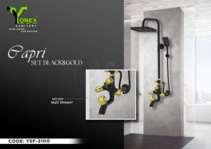 Ensemble de douche Capri en laiton poli avec douche pluie fixe à 90 degrés, douchette à main, commande de mitigeur intelligente, design haut de gamme pour hôtel - Product Image 4