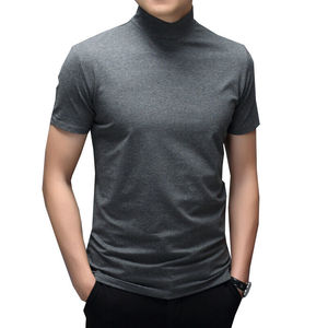 เสื้อยืดคอกลมแขนสั้นผู้ชาย สีพื้น ทรงเข้ารูป ผ้าถักผสมคอตตอนและสแปนเด็กซ์ เสื้อสวมใส่สบายสำหรับฤดูร้อน - Product Image 1