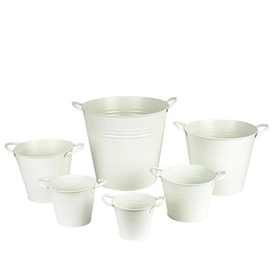 Maceta de Metal Galvanizado Blanca, Contenedor Rústico para Jardín, Perfecto para Flores, Hierbas y Suculentas, Venta al Por Mayor desde India - Product Image 1
