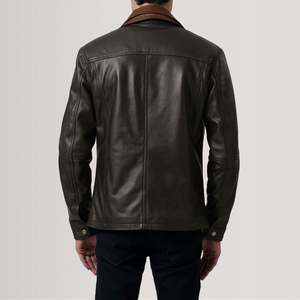Veste en cuir bicolore sur mesure pour homme, col double, manteau en cuir superposé, vente en gros, vêtements d'extérieur en cuir véritable de haute qualité - Product Image 6