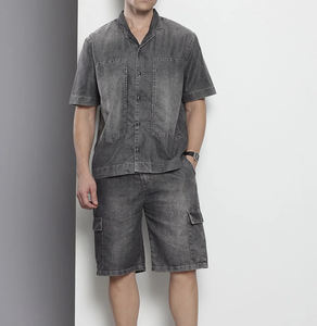 Nouvel ensemble de shorts pour homme en denim uni, style urbain, 100 % coton, respirant et à séchage rapide, idéal pour l'été – Fabrication usine - Product Image 5