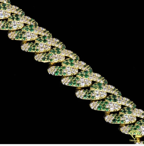 High Shine <b>Cuban</b> <b>Link</b> <b>Chain</b> Necklace Green White Stones Moissanite Diamond Iced Out Jewelry for Stylish Looks - Product Image 4