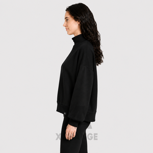 Suéter de punto extragrande con cuello simulado para mujer, personalizado con estampado y bordado, mezcla de poliéster y algodón, ecológico, para invierno, OEM - Product Image 3
