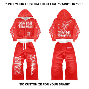 Conjunto Deportivo Rojo de Invierno, Premium, 350gsm, 100% Algodón Felpa, Sudadera Corta con Capucha y Pantalones Anchos, Personalizable con Logotipo Serigrafiado - Product Image 1