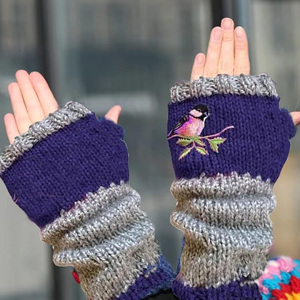 Guantes de invierno sin dedos con patrón de pájaros bordados personalizados, calentadores de brazos tejidos cálidos al por mayor, mitones de medio dedo para mujer - Product Image 5